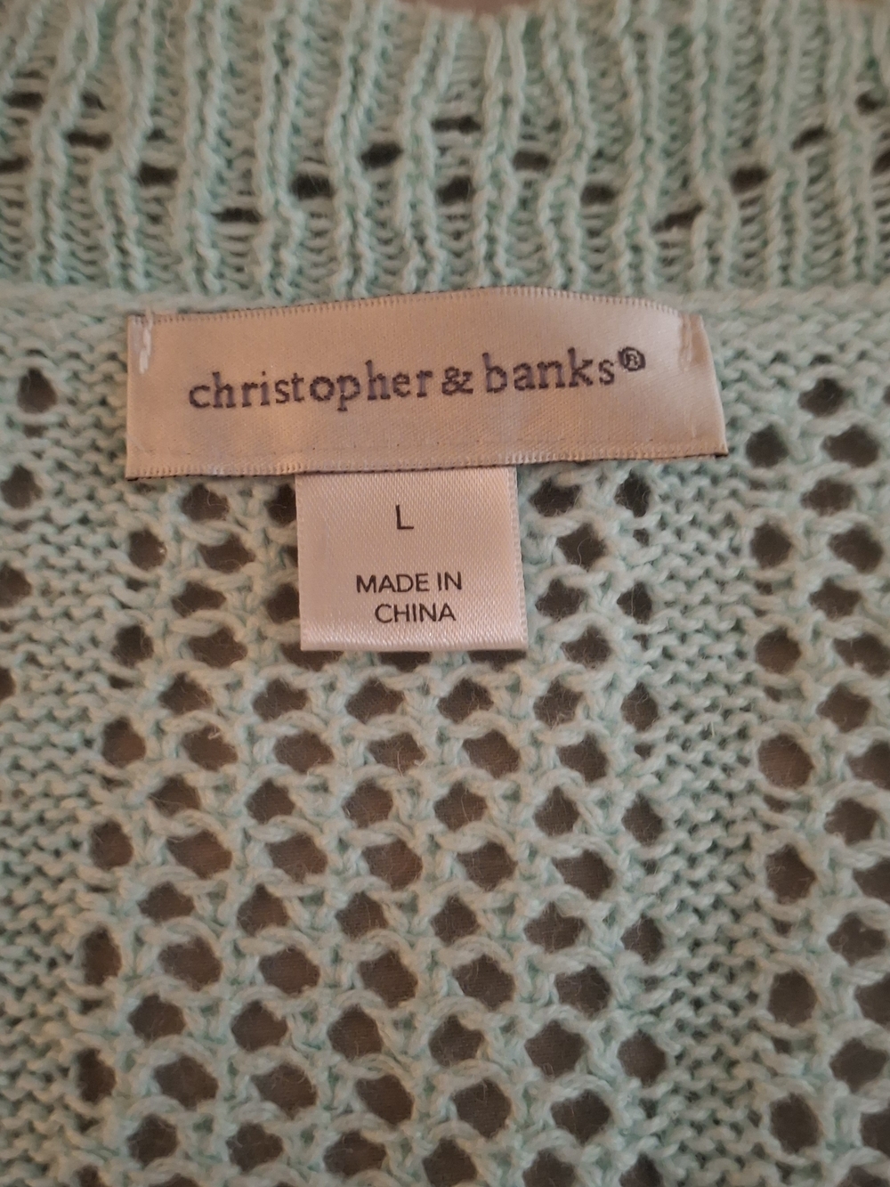 Christopher & Banks Women's Aqua Open-Weave Crochet Knit Open Front Jacket - Picture 4 of 7